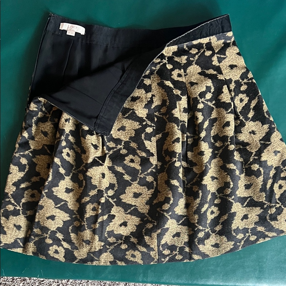 LOFT Black and Gold Floral A-Line Skirt